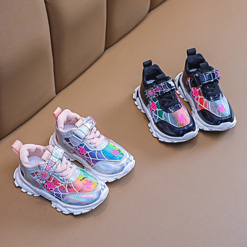 

Обувь для девочек, новинка весны 2021, стильные детские кроссовки с рисунком паука, дыхательные кроссовки на липучке
