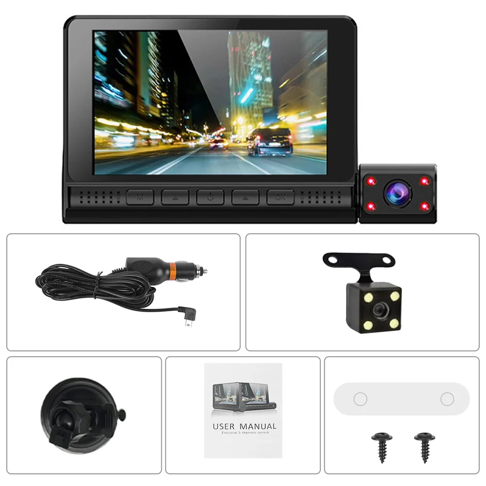 

VEHEMO 4-inch Car DVR Camera HD 1080P 170 Degree GPS Modules 3 Cameras Lens High-definition Night Vision Reversing Rear Vision