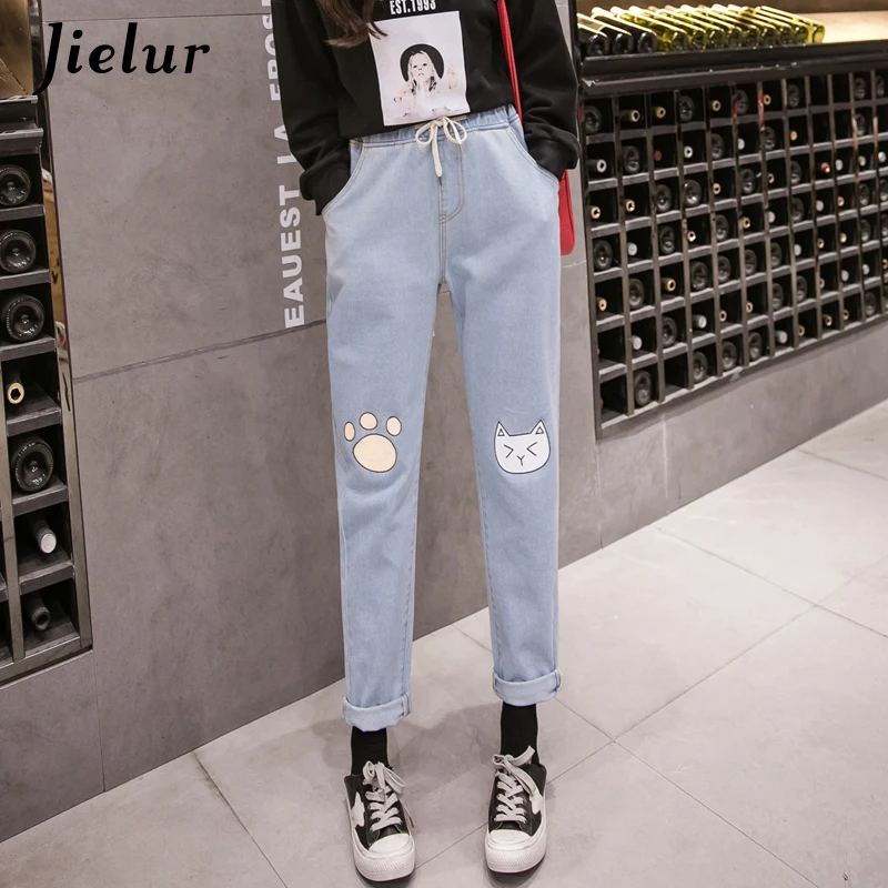 Jielur Chicly штаны harajuku осенне-зимние милые брюки с принтом кота для женские большого