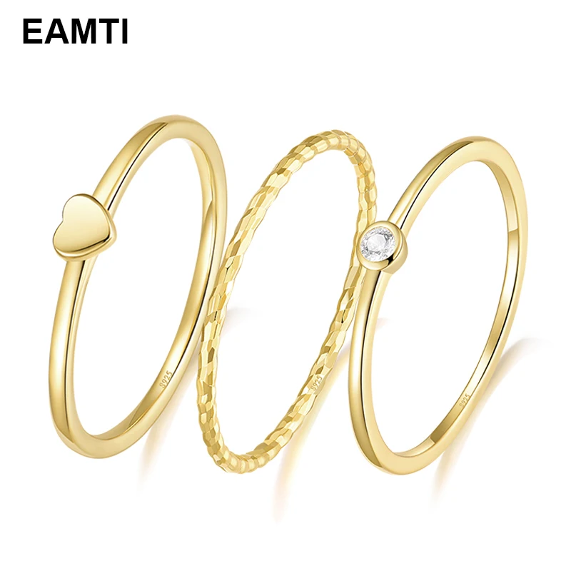 

Eamti 925 Sterling Silver Ring Stackable Minimalist Heart 14K gold Plated For Women Original 925 Silver Rings Gift