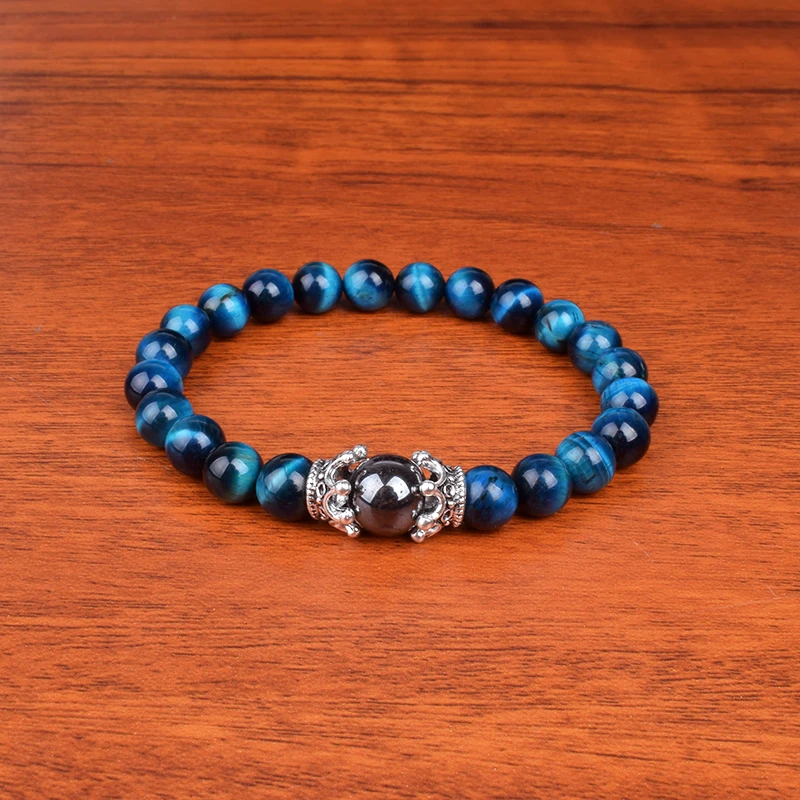 

Naturel Stone Bracelets Men Silver Color Crown Bracelets Couple Tiger Eye Beads Bracelets Men Jewelry Male hommes Bileklik