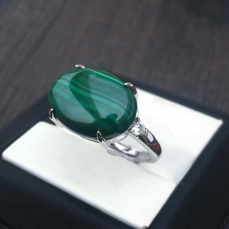 CSJ Регулируемые кольца из натурального малахита красное 925 пробы серебро