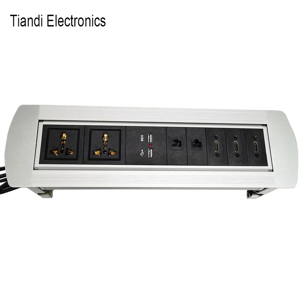 

Multifunction manual rotary round edge table top socket universal power jack plug with usb charge USB data and network interface