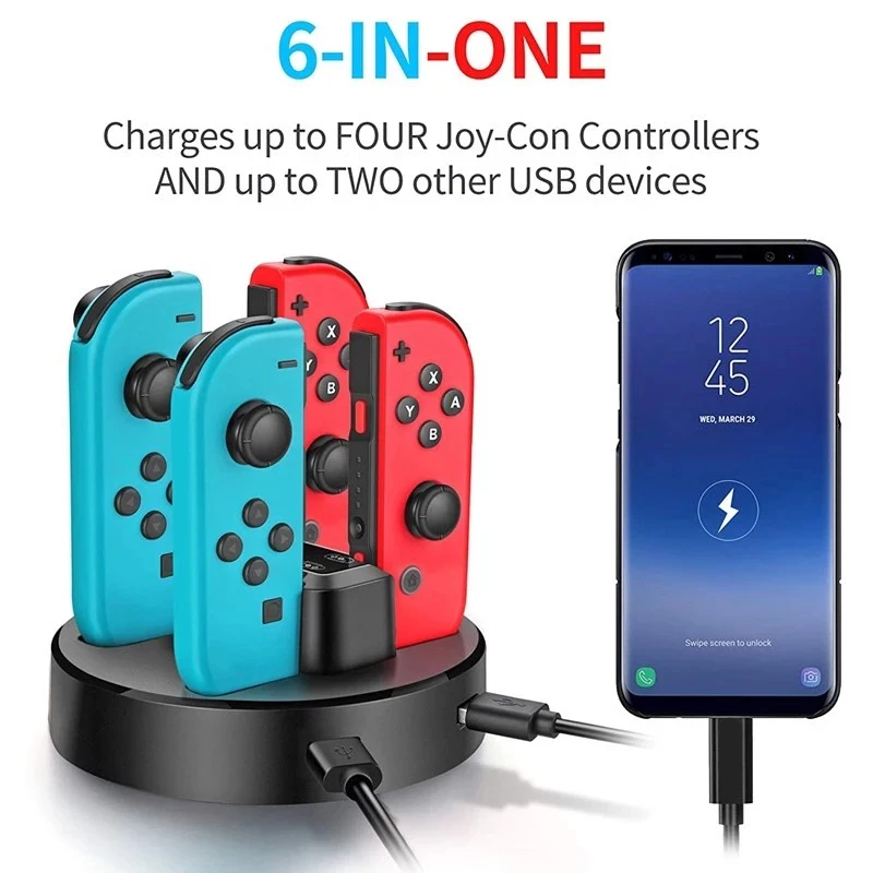 

2021 Joy-Con Charger Dock Station LED Charge Stand Holder With Micro USB Cable Foldable Station For Nintendo Switch Console