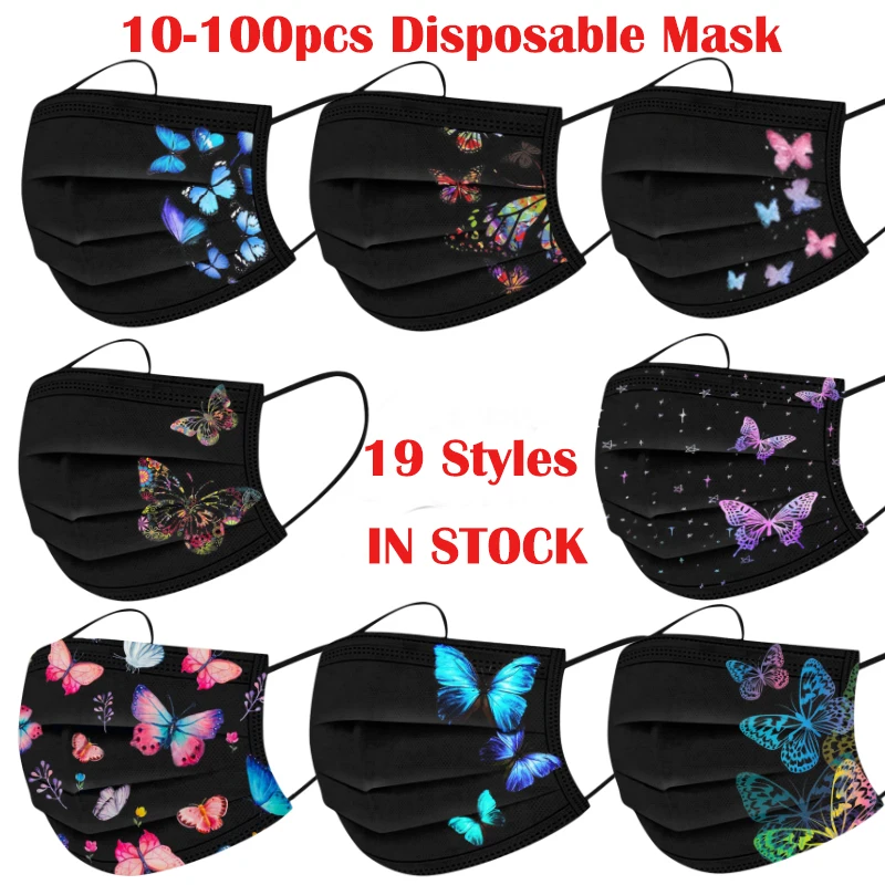 10/100 шт Косплей одноразовые Mascarilla для взрослых с модным принтом бабочкой бандана