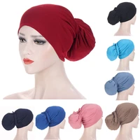 solid color fashion hijib cap womens chemo hats muslim stretch turban bonnet hair loss headwear beanie hat bandage wrap head