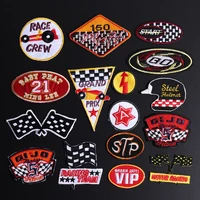 fashion checkered flag chequered iron on steel helmet patch car racing rock decals clothing patchworks garment applique