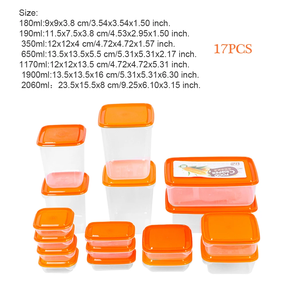 

17PCS/Set Food Storage Container Set Stackable Fridge Food Fresh Box Transparent Plastic Anti-Leakage Bento Storage Container