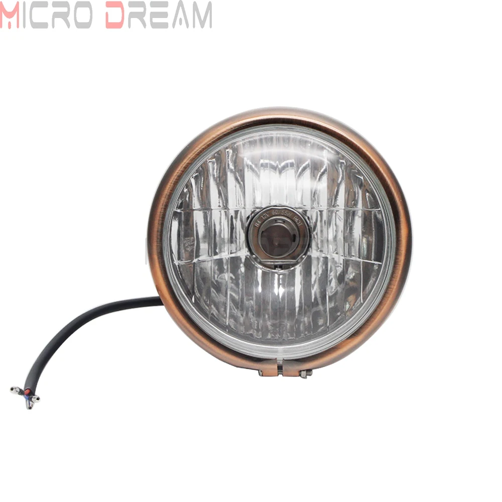 Фара мотоциклетная Ретро 6 дюймов с коричневой рамкой и прозрачными линзами H4
