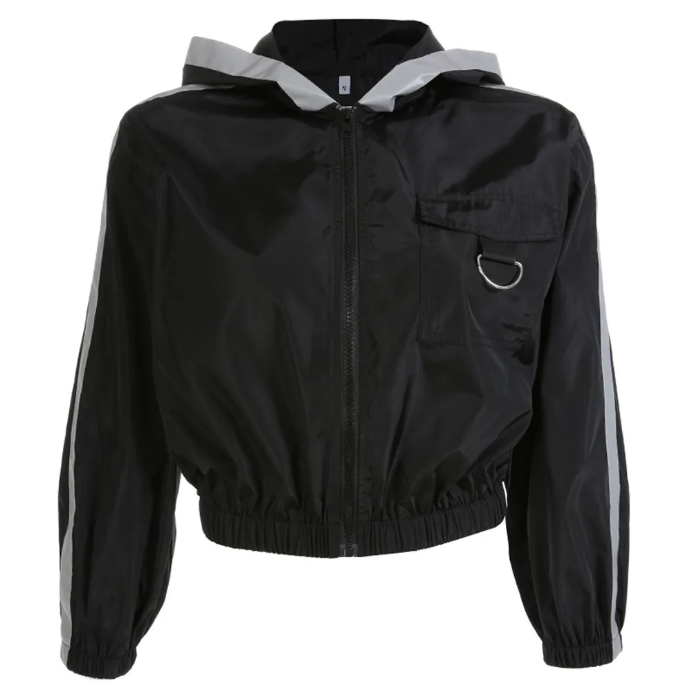 Ladies winter jacket Women's warm coat Casual Women Flash Strip Short Metal Pocket Zipper Sexy Hooded Jacket W910 | Женская одежда