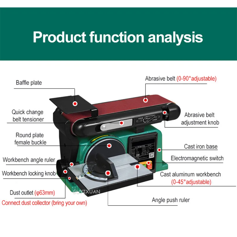 

220V Multifunctional Abrasive Belt Machine 550W Desktop Electric Sanding Machine Woodworking DIY Sanding Grinding Polishing