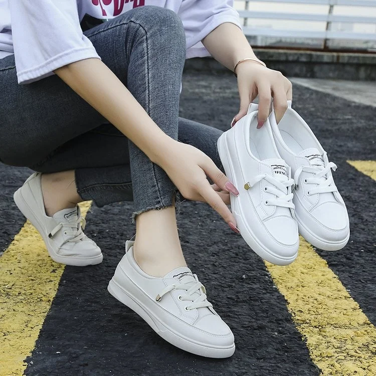 

Autumn Winter Shallow Mouth White Shoes Female Students Breathable Lazy Shoes