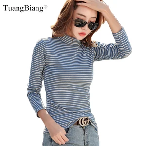 2021 зимняя утепленная водолазка сохраняющая тепло футболка женская повседневная черная белая полосатая футболка с длинным рукавом хлопковые кашемировые толстые Топы