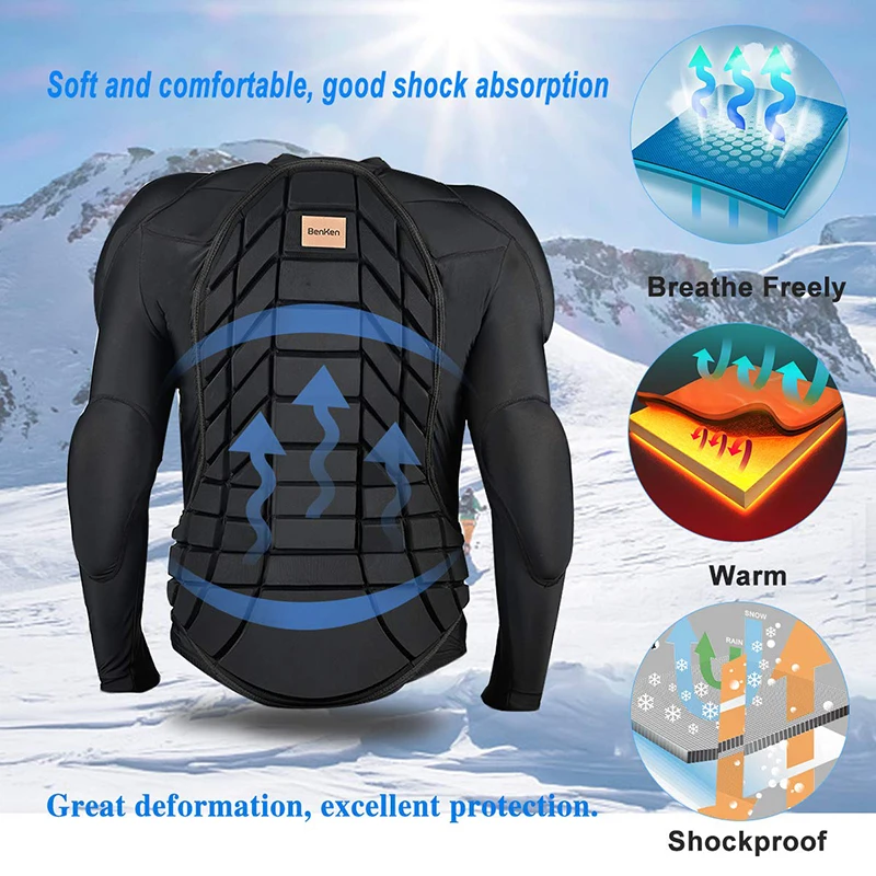 БенКен Лыжные спортивные рубашки с антиколлизионной защитой Ultra Light Protective Gear Outdoor Armor Spine Back Protector.