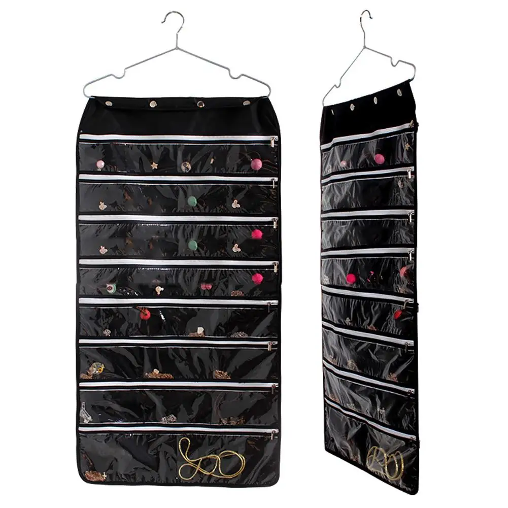 

Двусторонний органайзер для ювелирных изделий, органайзер на молнии с 56 карманами для подвешивания ожерелья, серег, подвесная сумка для хра...