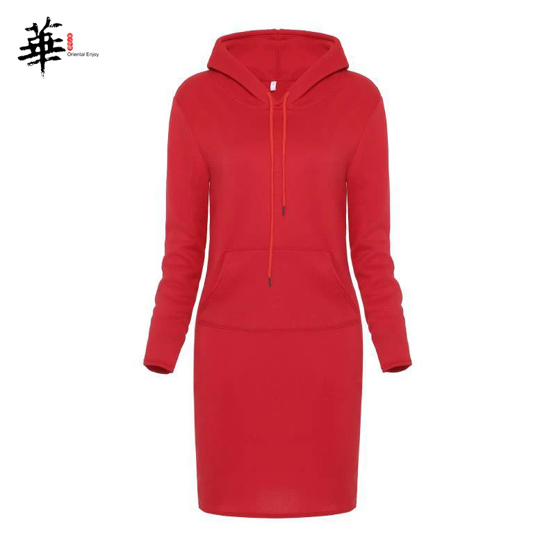 Женское платье с капюшоном флисовое длинным рукавом Толстовка на осень и зиму |