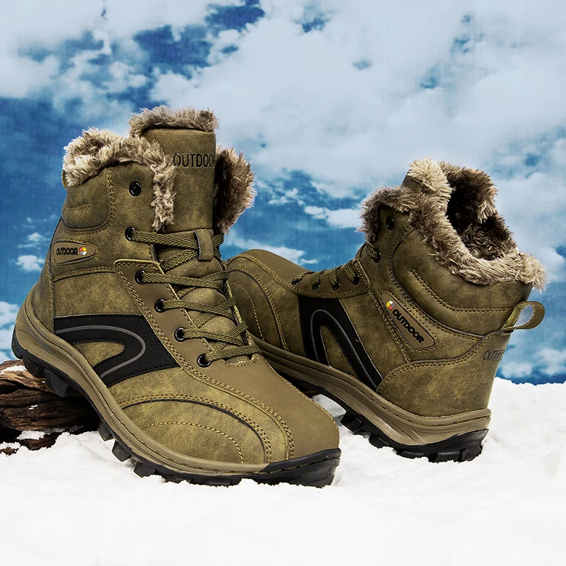 Harga Sepatu Bot Olahraga Luar Ruangan Pria Sepatu Bot Hiking Ukuran Besar 40-48 Sepatu Trekking Berjalan Gunung Sepatu Bot Hangat Musim Dingin Pria Sepatu Salju Kulit Pergelangan Kaki
