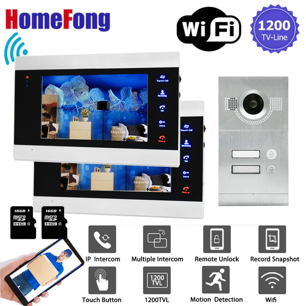 Видеодомофон Homefong 7 дюймов Wi Fi 2 квартиры беспроводной видеодомофон дверной