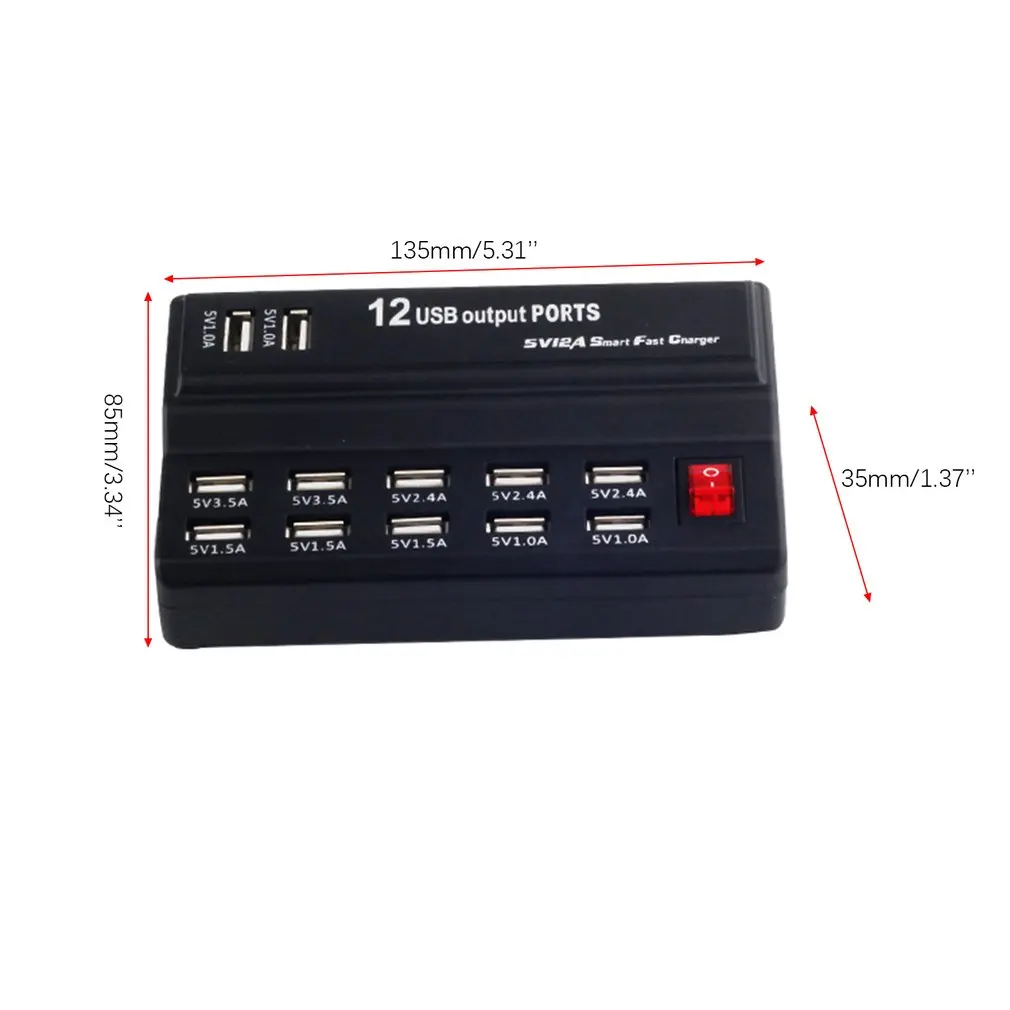 

High Speed 12 Ports USB HUB AC to DC Power Socket USB hubs Charging Station Travel Charger for Phones Pad Tablet