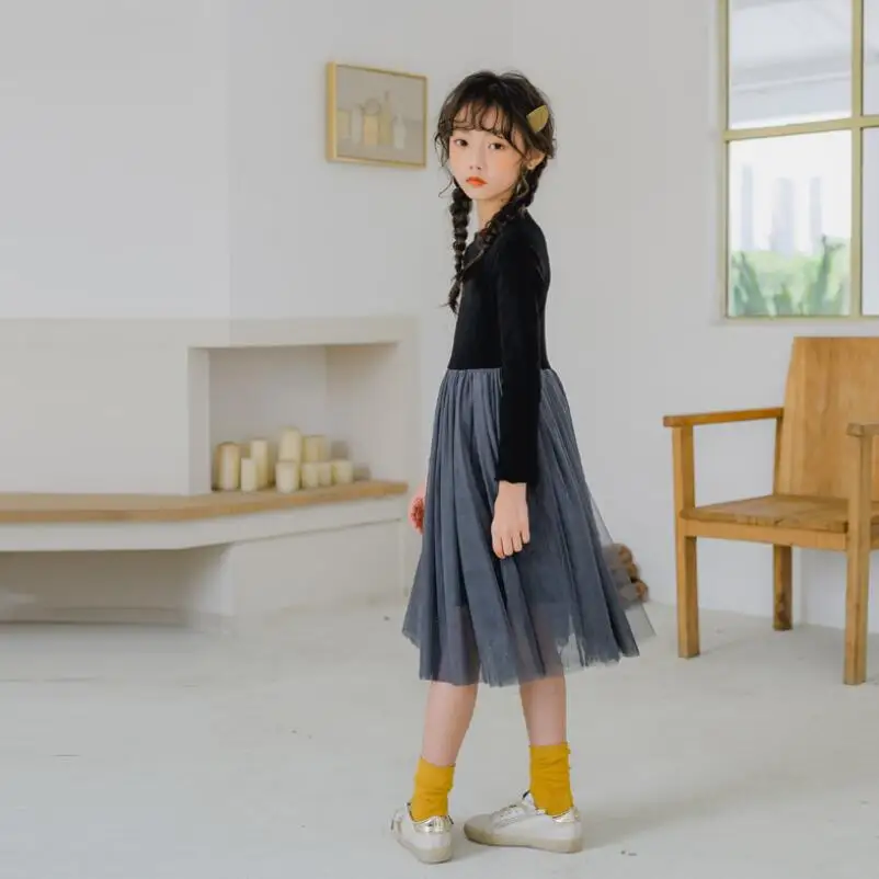 От 3 до 12 лет теплое платье принцессы для девочек сезон зима-весна-осень черные