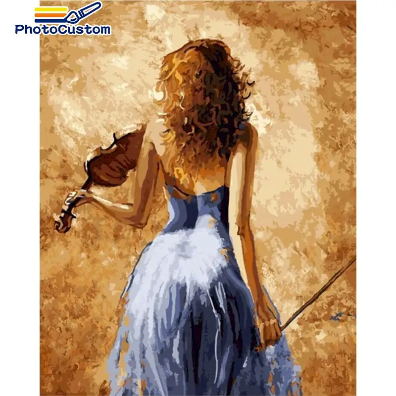 

PhotoCustom DIY Painting By Numbers Girl Playing the violin Drawing By Numbers Modern Home Decor Paintings on the wall