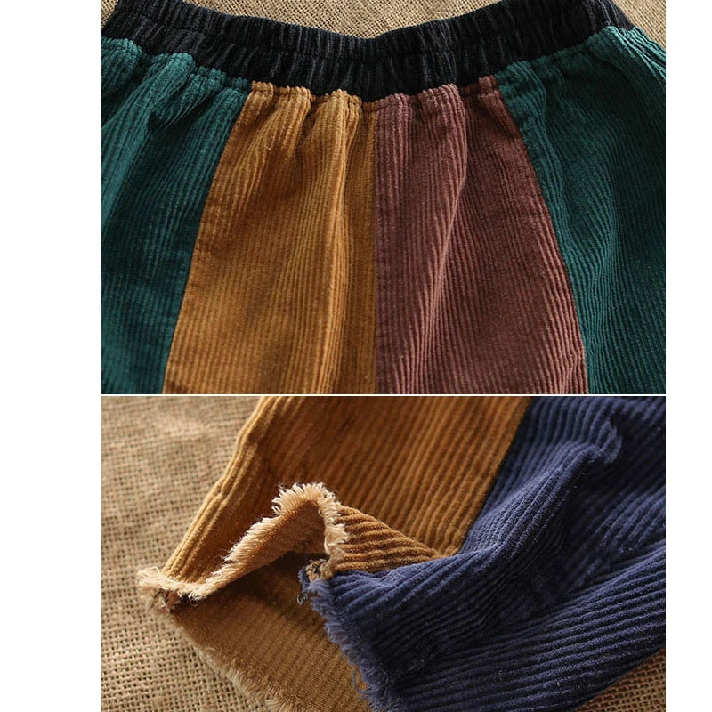 

NINI WONDERLAND Autumn Patchwork Corduroy Harem Pants 2021 spring Women Spliced Casual Trousers Lady Elastic Waist Vintage Pants