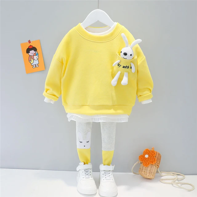Baby Girls Clothing Sets Kids Casual Clothes Lace Cartoon Rabbit T Shirt Pants Toddler Infant Children Vacation Costume 3