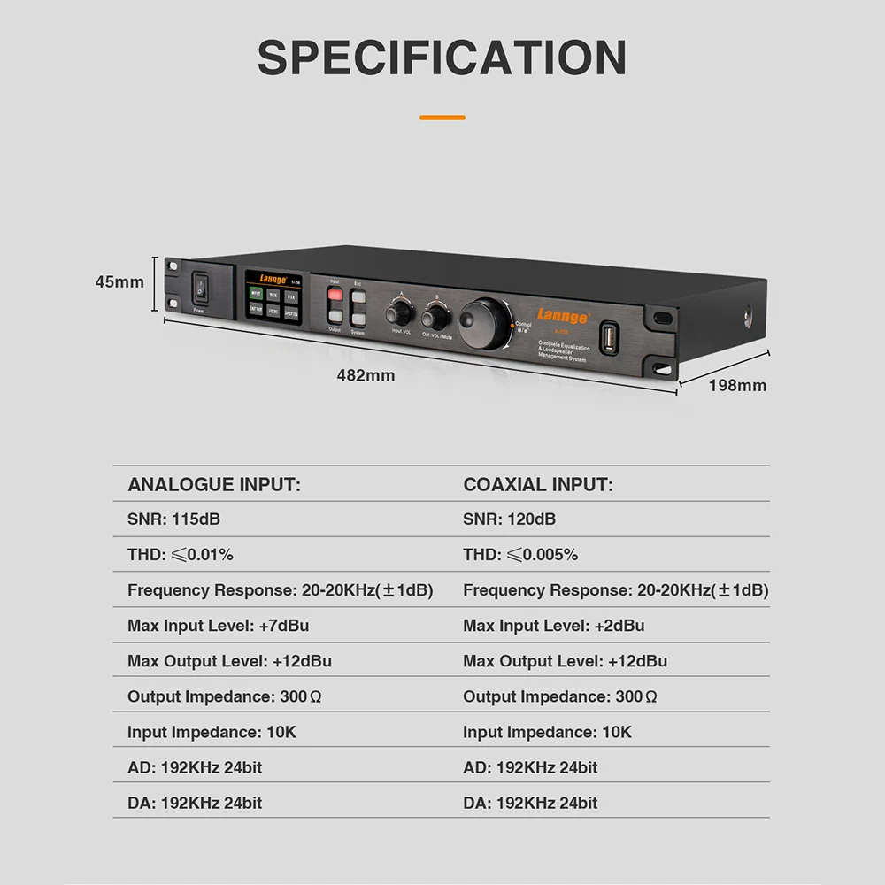 Lannge A-808 8 и SPDIF/Toslink Цифровой аудио процессор ЖК-дисплей сенсорный экран 32bit DSP с USB