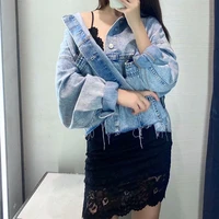 2021 fashion women clothing loose casual single breasted lapel denim coat high street blue washed jackets for women