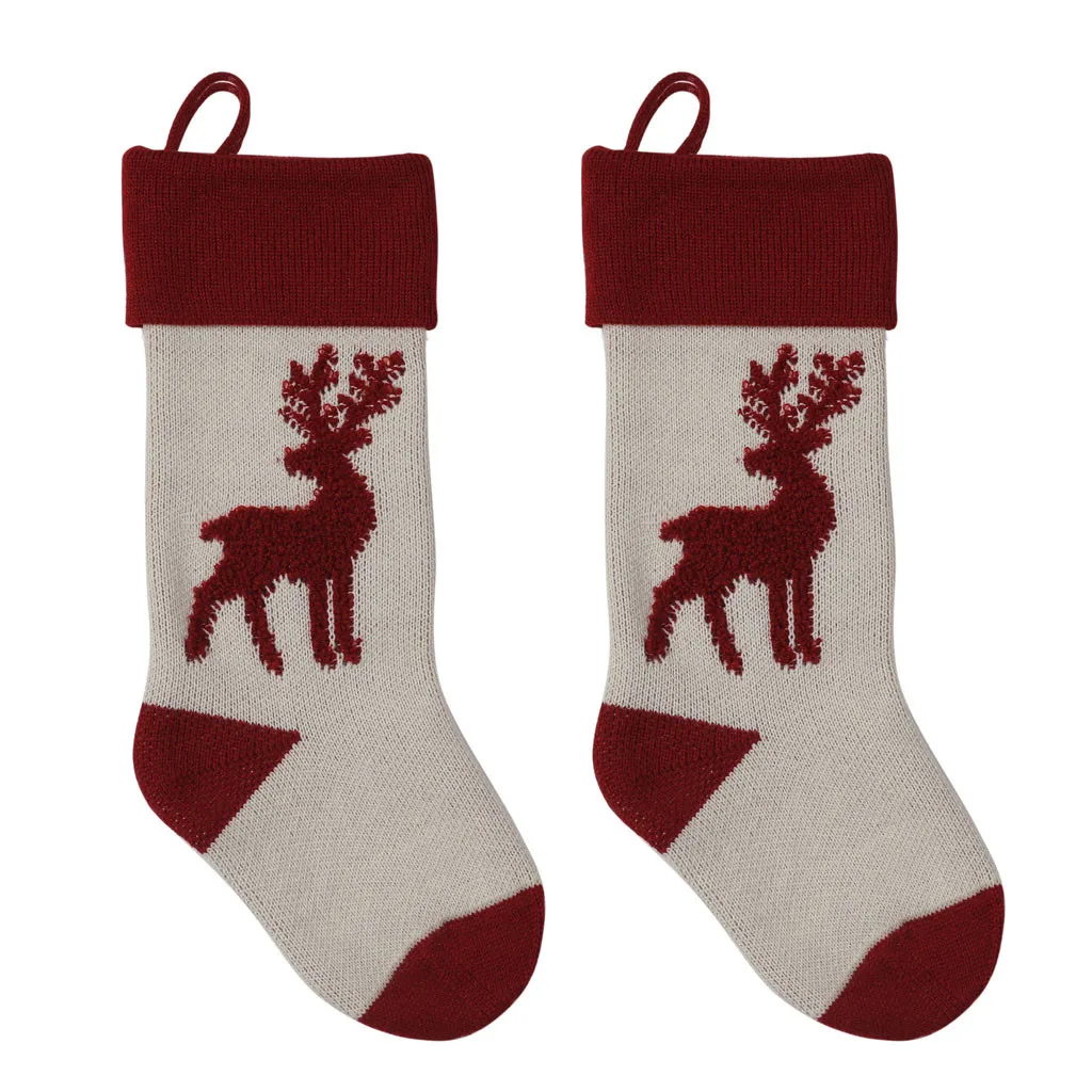 

2PC Christmas Gifts Tree Ornament Stocking Christmas Gifts Tree Ornament Stocking Elk Sock Hanging Candy Gift Bags