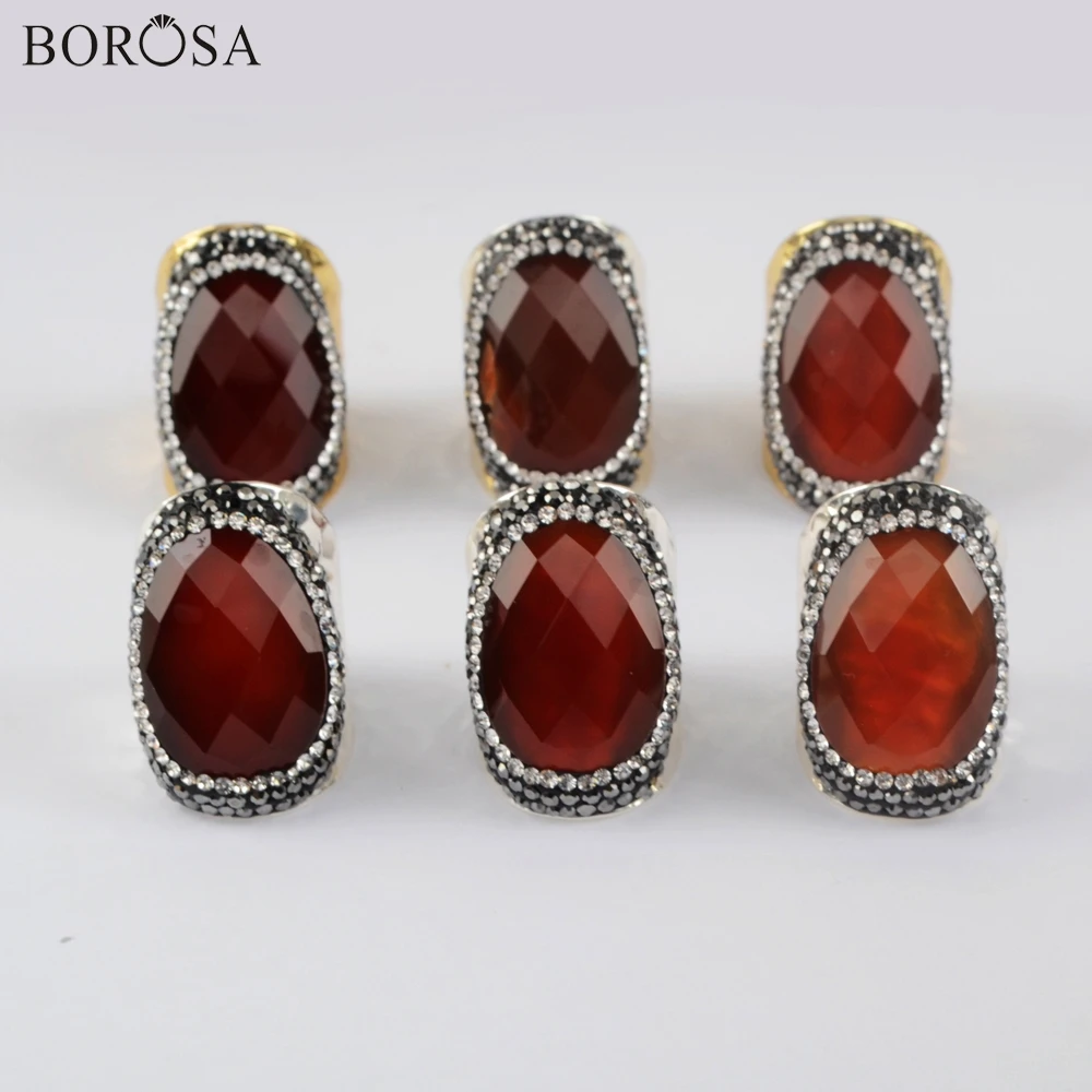 

Кольцо с сердоликом, из природного халцедона, 5 шт., стразы, кольцо золотого цвета, кубический цирконий, Женские Ювелирные изделия, JAB975