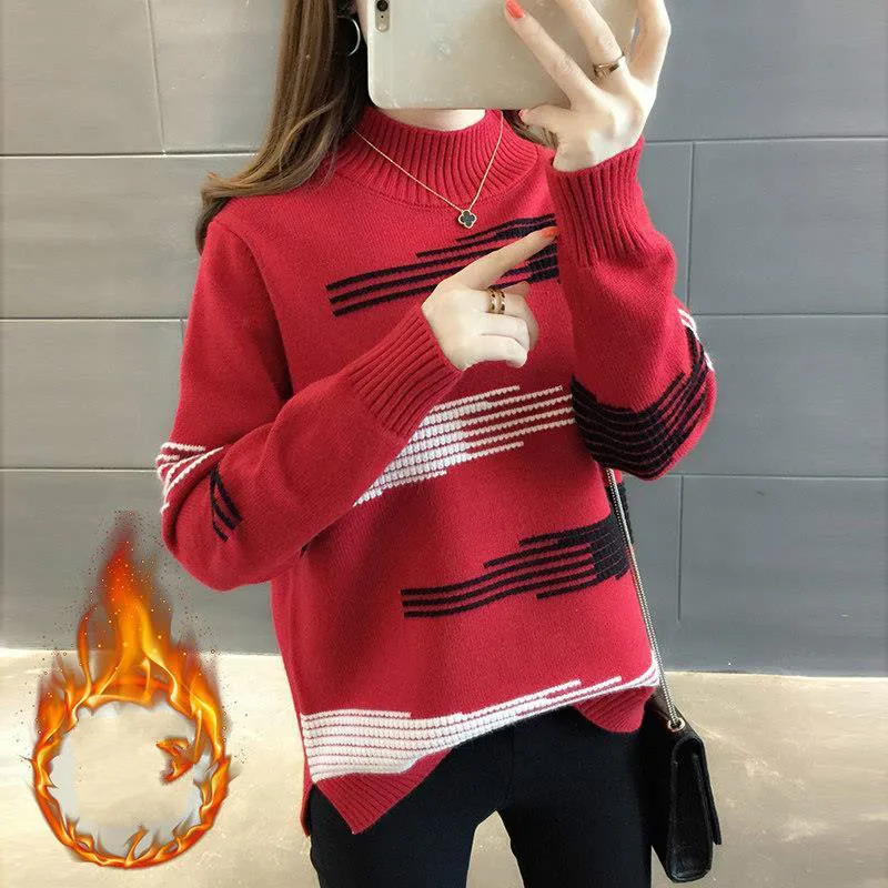 

2021 New Women Autumn Long Sleeve Sweater Loose Fashion Patchwork O-neck Sweater Winter Pullover Tops Female top Jumper Y50