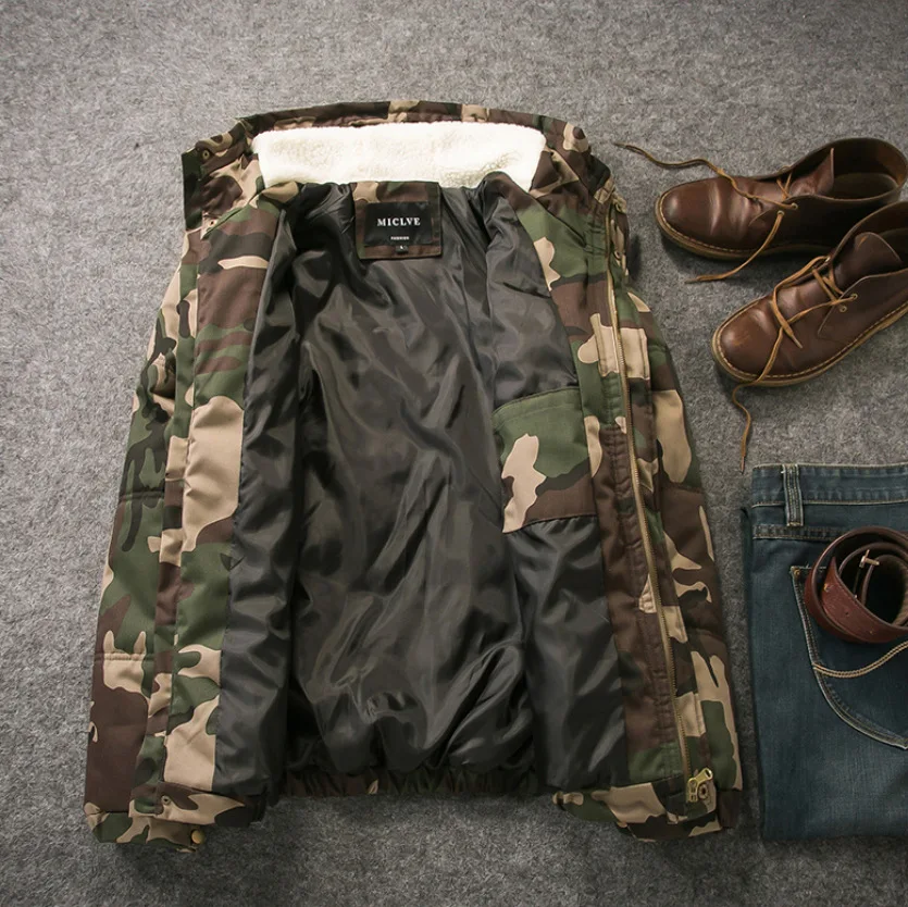 Мужская камуфляжная куртка с капюшоном повседневная утепленная парка в стиле