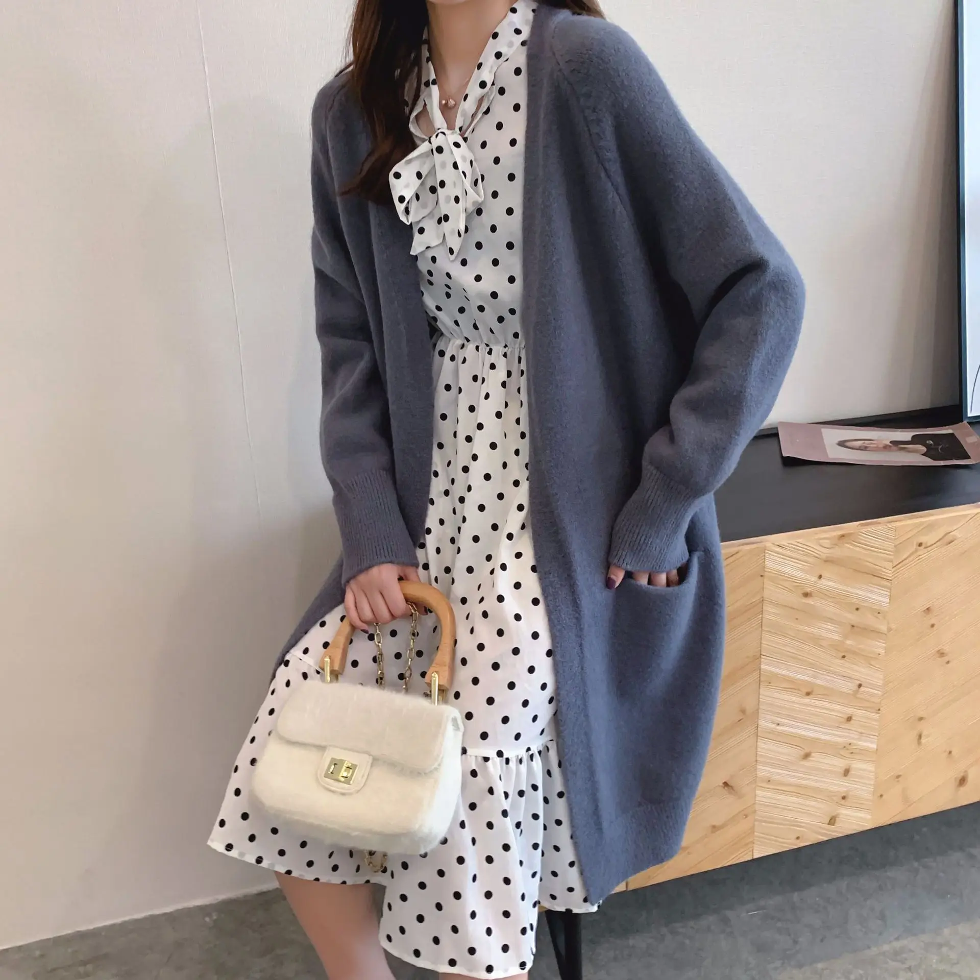 

2019 Autumn Pregnant WOMEN'S Sweater Cardigan Loose And Plus-size Mid-length Solid Color Long Sleeve Shawl Outerwear Tide Mom