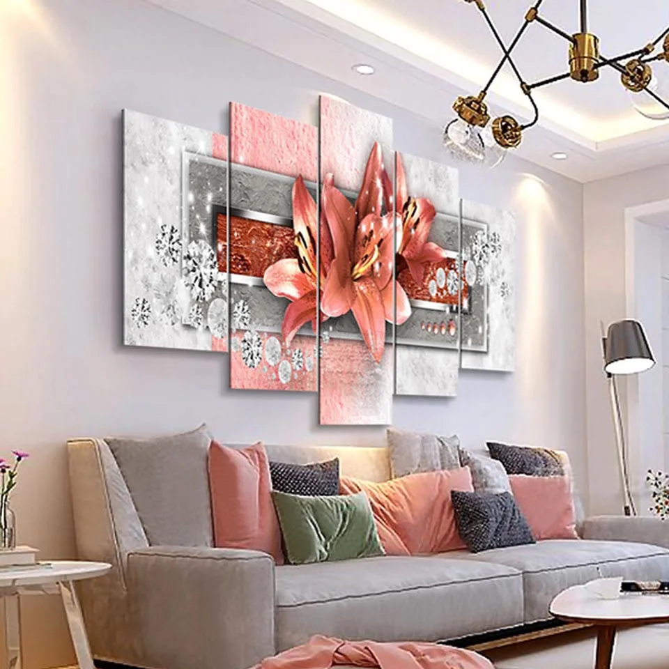 

Gorgeous pink Flower diamond painting 5pcs diamond embroidery picture of rhinestones cross-stitch home decor Multi-pictures
