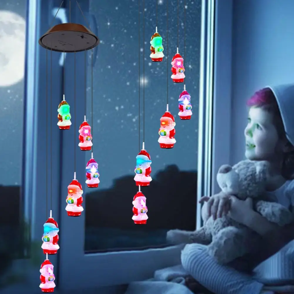 

Ветряные колокольчики на солнечной батарее с Санта-Клаусом, светодиодные колокольчики на солнечной батарее с изменением цвета для дома, вн...