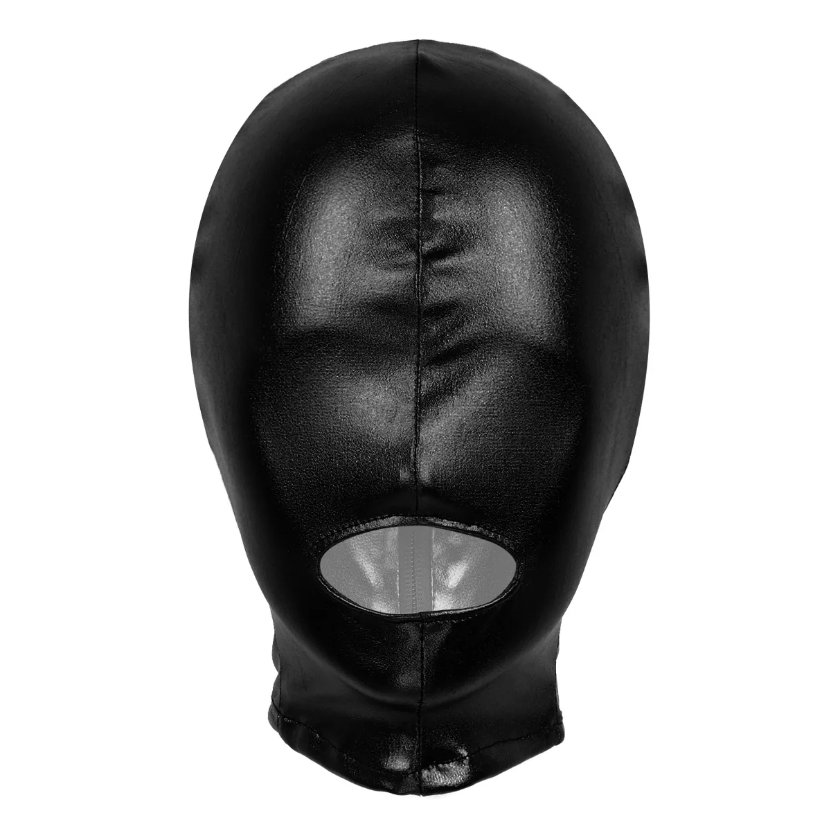 

Aduts Unisex Men Women Face Mask Latex Shiny Metallic Open Mouth Hole Headgear Full Face Mask Hood for Role Play Costume