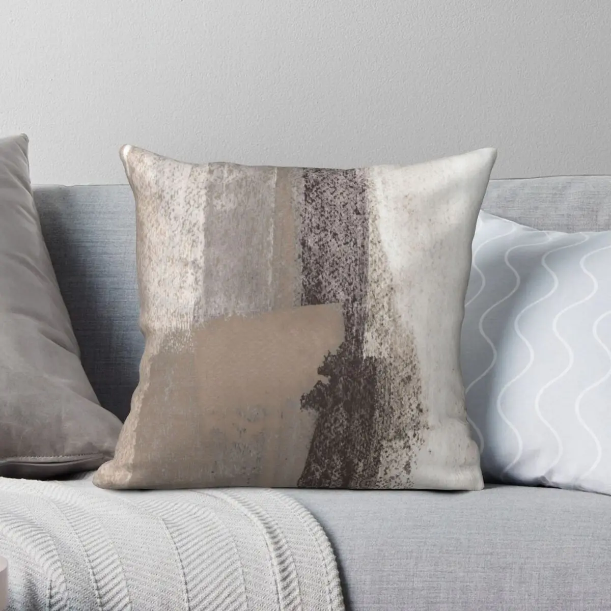 

Taupe And Charcoal Grey Modern Abstract Square Pillowcase Polyester Linen Velvet Zip Decor Pillow Case Sofa Seater Cushion Case