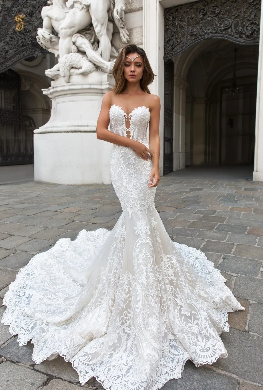 

Eslieb Sexy Lace Mermaid Wedding Dresses Wedding Gowns Weding Bridal Bride Dresses V Neck vestido de noiva HA1445