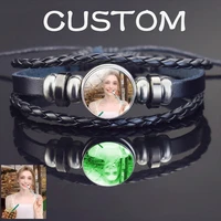 custom photo logo text bracelet luminous picture glass button personalized women men bracelets bangle glow in the dark jewelry