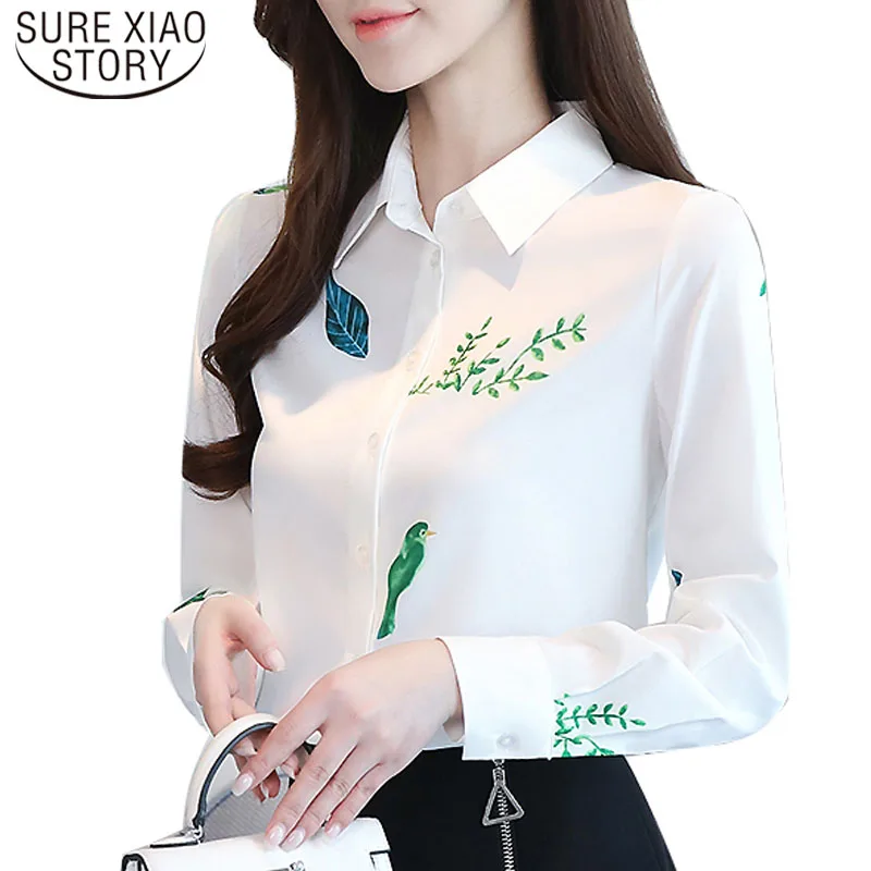 

Korean Long Sleeve Office Lady Blouse 2022 New Arrival White Print Shirt Women Fashion Spring Women Clothes Blusas 8842 50