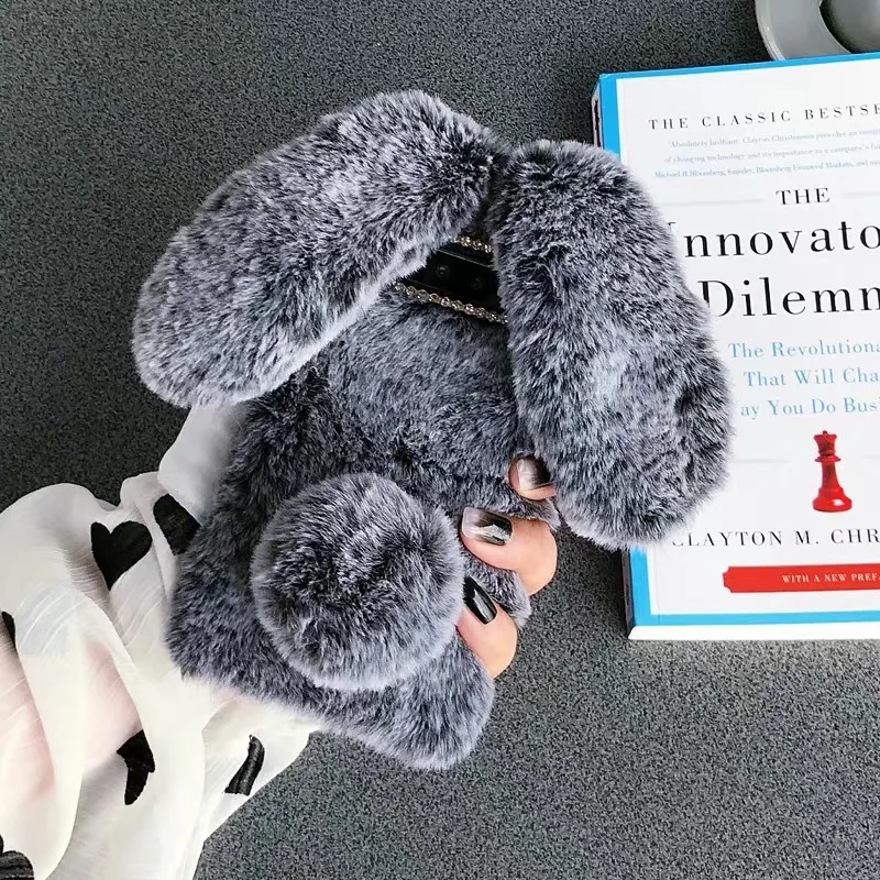 

Rabbit Warm Fur Case Bling Dimand Shell For Samsung Galaxy A01 A11 A10 A20 A30S A40 A50 A70 A51 A71 S10 Note 10 Lite Phone Cover