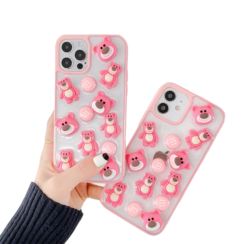 cute lotso iphone 12 pro max case 3d silicone kawaii disney cartoon pink bear iphone 11 pro max cases for women free global shipping