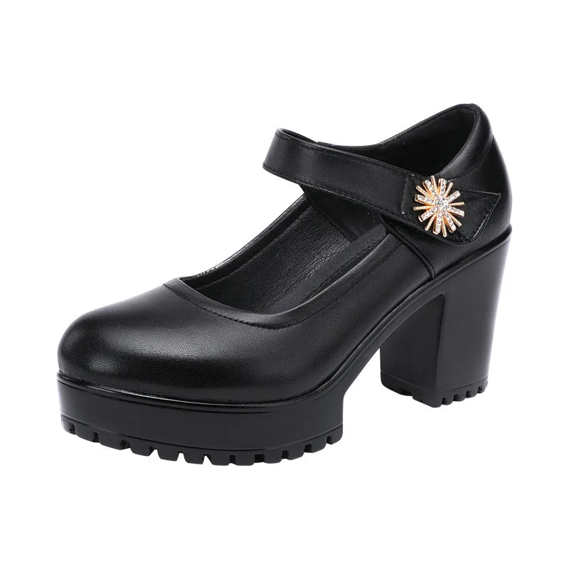 

Big Size 32-43 Ankle Buckle Office White Platform Wedding Shoes Women 2021 Spring Block High Heels for Office Party