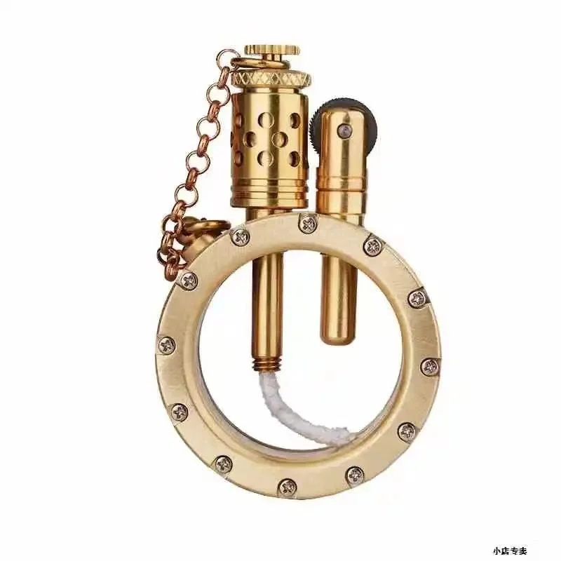Handmade Pure Copper Gasoline Lighter Quartz Visible Transparent Oil Tank Lighters Portable Round Collection Gift for Man | Дом и сад