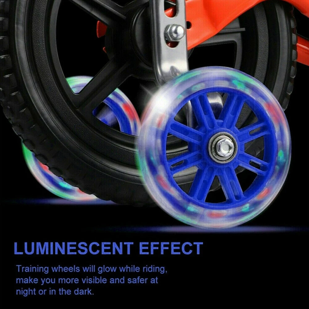 Русский перевод: 1 пара многоколорных LED-светов для детей, дополнительные аксессуары для баланса на велосипеде с тренировочными колесами, безопасные стабилизаторы для использования на открытом воздухе, универсальные.