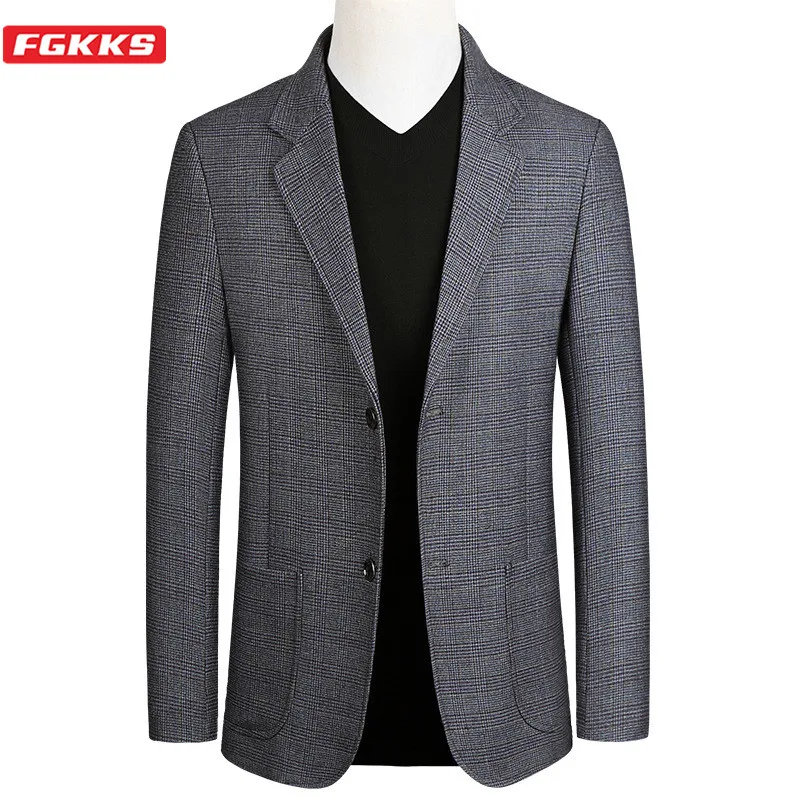 Мужской Клетчатый Блейзер FGKKS Модный деловой Повседневный пиджак брендовая