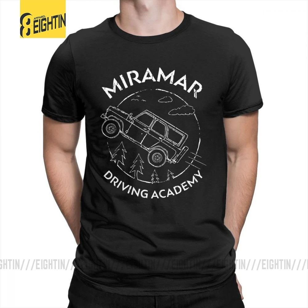 Забавные футболки PUBG Miramar для вождения, Academy, футболки с круглым вырезом, большие размеры, футболки, хлопок, футболки с коротким рукавом для мужчин, большие размеры - Цвет: Черный