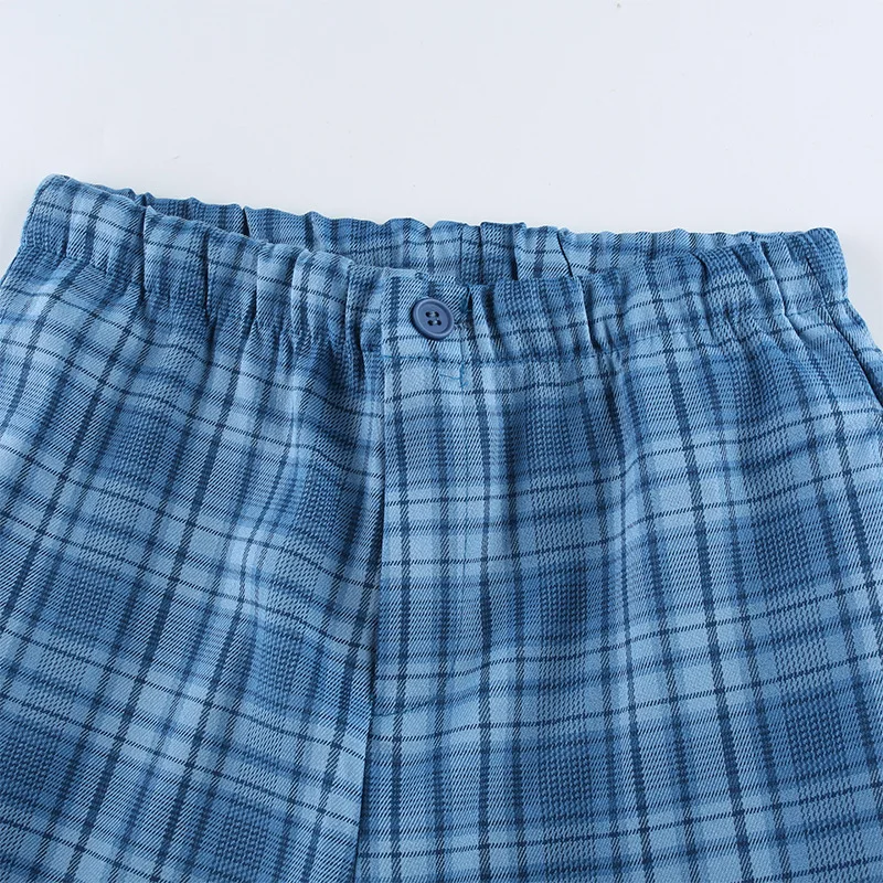 

2021 Summer Women's New Casual Fashion Blue Plaid Stitching Straight-Leg High-Waist Slimming Loose aCsual Pants Streetwear