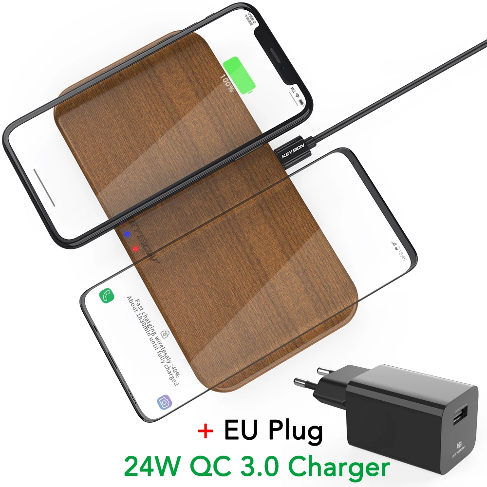 EU Plug Set KEYSION двойное Беспроводное зарядное устройство 5 катушек Qi Быстрая зарядка коврик совместимый для iPhone X XS Max AirPods samsung Note10 Note10+ 5G - Цвет: EU Plug Set